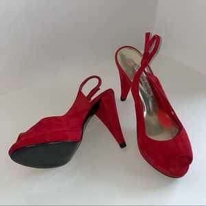 Attention Grabbing Charles David Red Suede Peep Toe Pumps